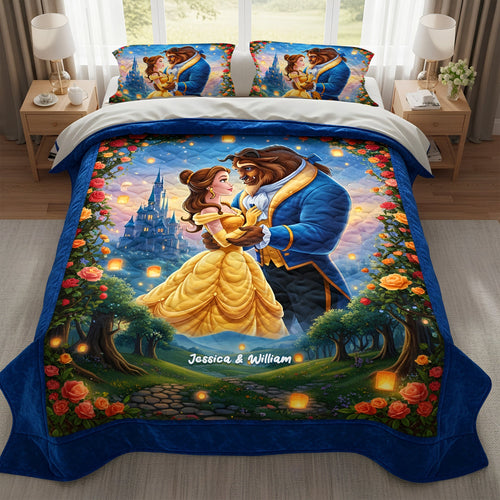 Love in a Magical Realm - Elegant Fantasy Couple Quilt Bed Set - Personalized Gift for Couples Blanket PopCulturePrints
