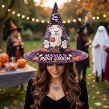 Load image into Gallery viewer, "Join the Spooktacular Fun with Mama's Boo Crew!" - Quilted Witch Hat - Personalized Halloween Gift for Ghost Lovers Quilted Witch Hat PopCulturePrints

