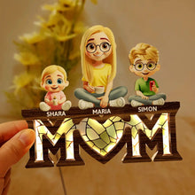 Load image into Gallery viewer, We Love You Mom 3D Cartoon - Personalized LED Light Wooden Plaque LED Light Wooden Plaque PopCulturePrints
