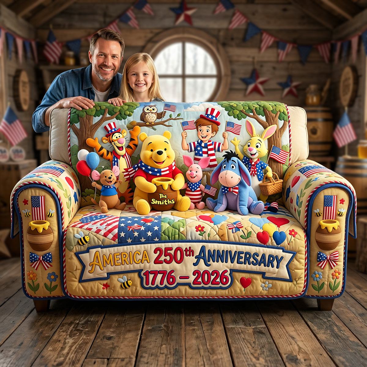 Celebrate the 250th Anniversary with Cartoon Friends - Personalized Sofa Cover