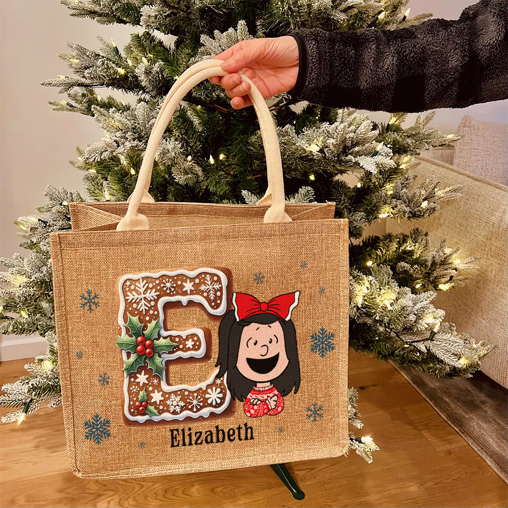 Personalized Christmas Jute Tote Bag for Kids - Alphabet Design Jute Tote Bag PopCulturePrints