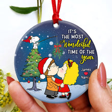 Load image into Gallery viewer, Personalized Cartoon Couple Kissing Under The Mistletoe Christmas Ornament
