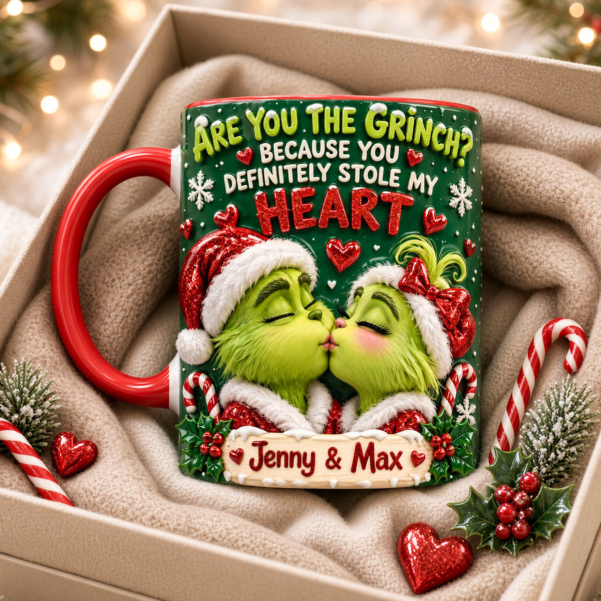 Are You The Grinch? Because You Stole My Heart - Personalized Accent Mug for Couples