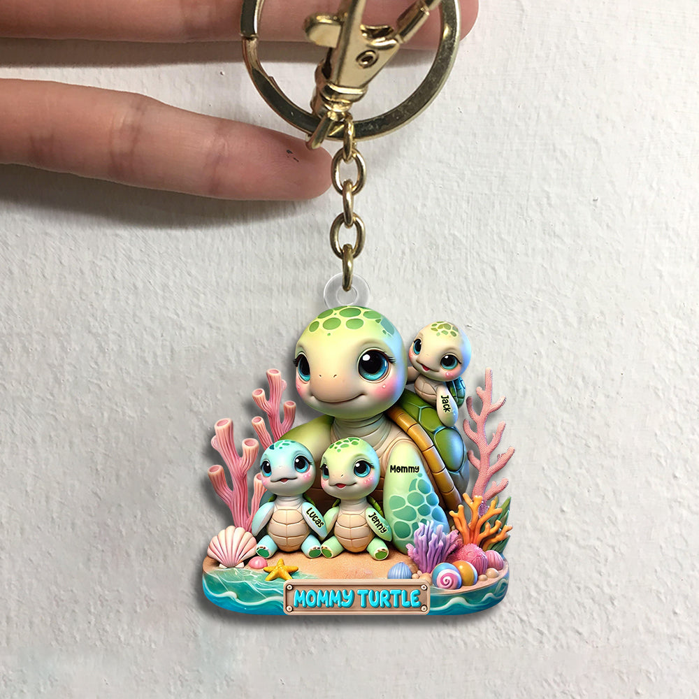“Celebrate Love With Mommy Turtle” - Personalized Keychain for Moms and Grandmas Keychains PopCulturePrints
