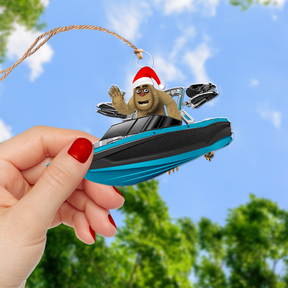 Personalized Bigfoot Wakeboarding Christmas Ornament for Holiday Cheer