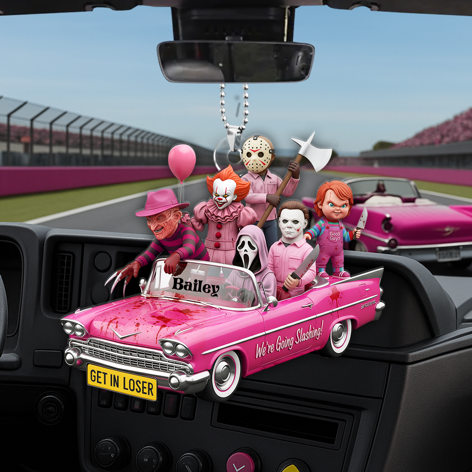 "We're Going Slashing!" - Personalized Horror Characters Car Ornament - Custom Gifts for Horror Movie Fans Ornament PopCulturePrints