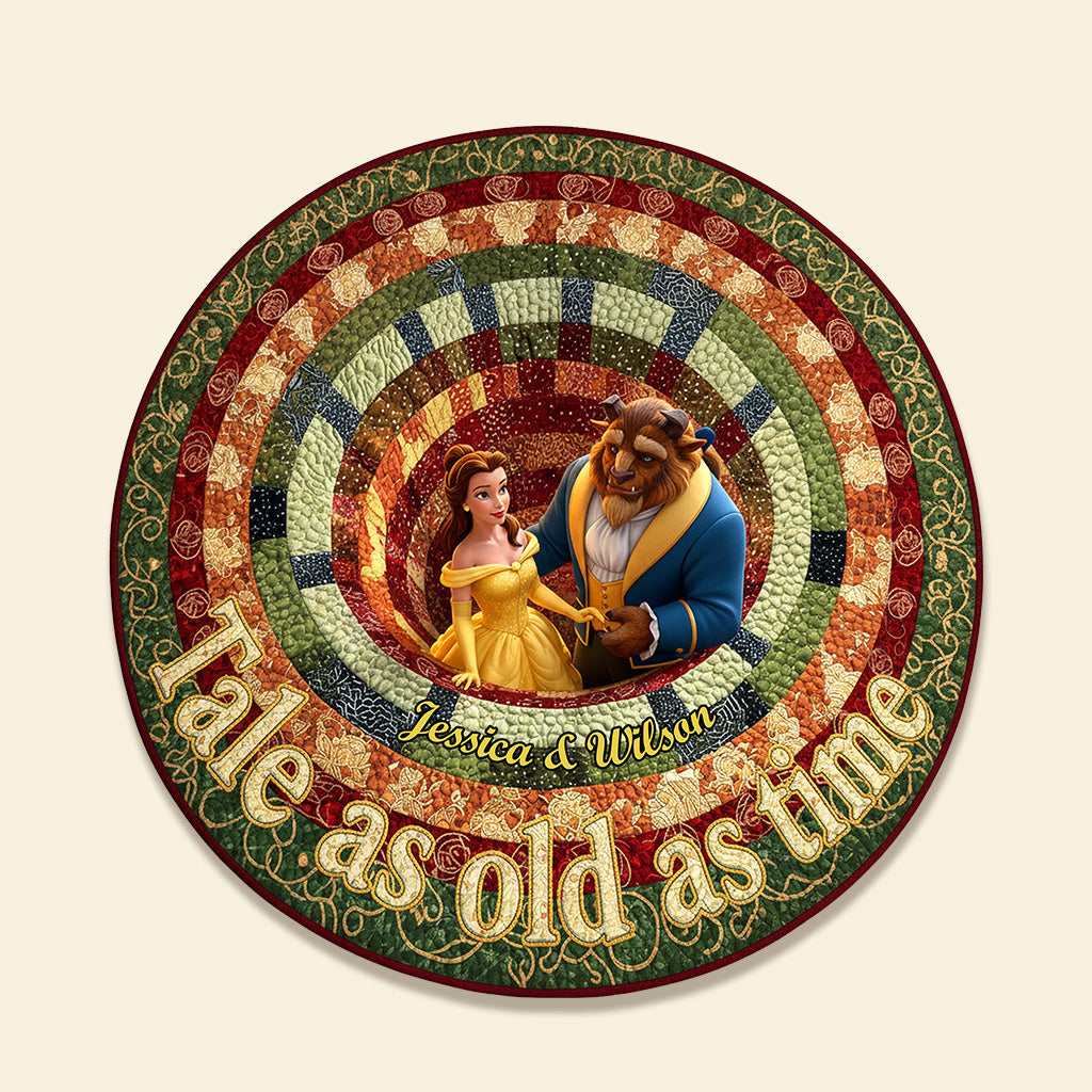“Tale as Old as Time” – Personalized Couple Quilted Round Mat Doormat PopCulturePrints