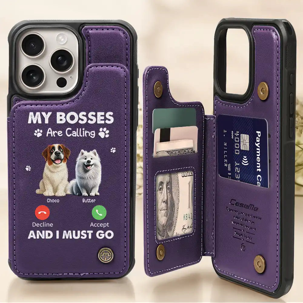 My Bosses Are Calling And I Must Go - Personalized Leather Flip Wallet Phone Case | Unique Gift for Dog Lovers Leather Flip Wallet Phone Case PopCulturePrints