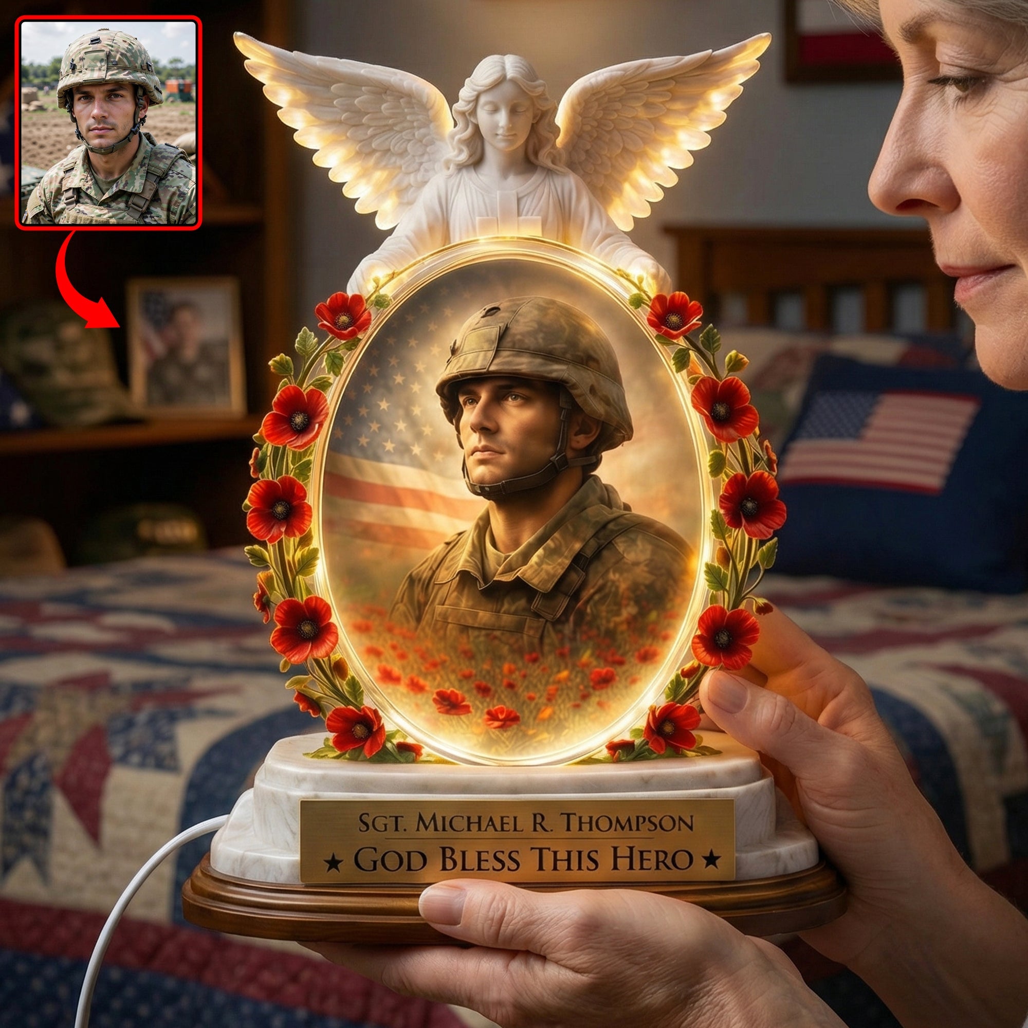 God Bless This Hero - Personalized Veteran Memorial Light Box Light Box PopCulturePrints