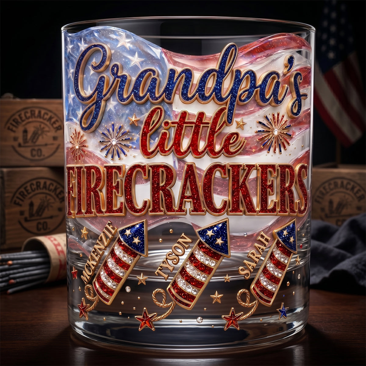 “Celebrating Grandpas with Custom Firecracker Designs” - Personalized Drinking Glass for Grandpas Glass PopCulturePrints