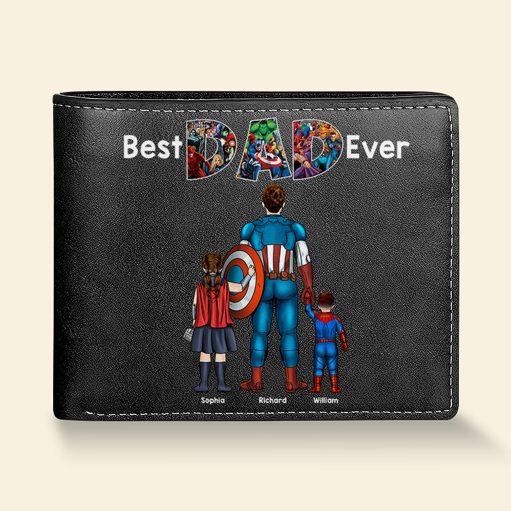 Custom Super Dad PU Leather Wallet - Personalized Gift Leather Wallet PopCulturePrints