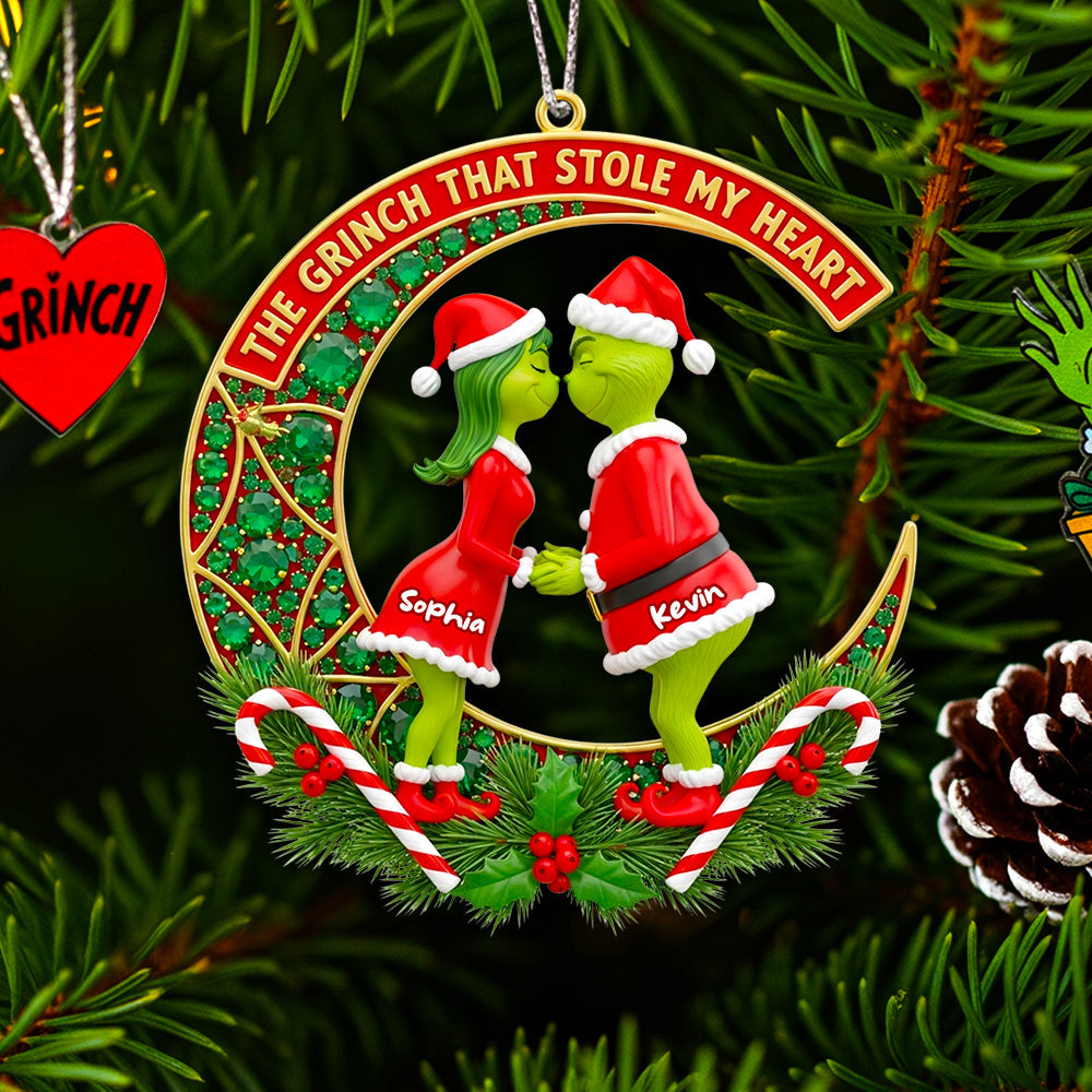 The Grinch That Stole My Heart - Personalized Green Couple Christmas Ornament Ornament PopCulturePrints
