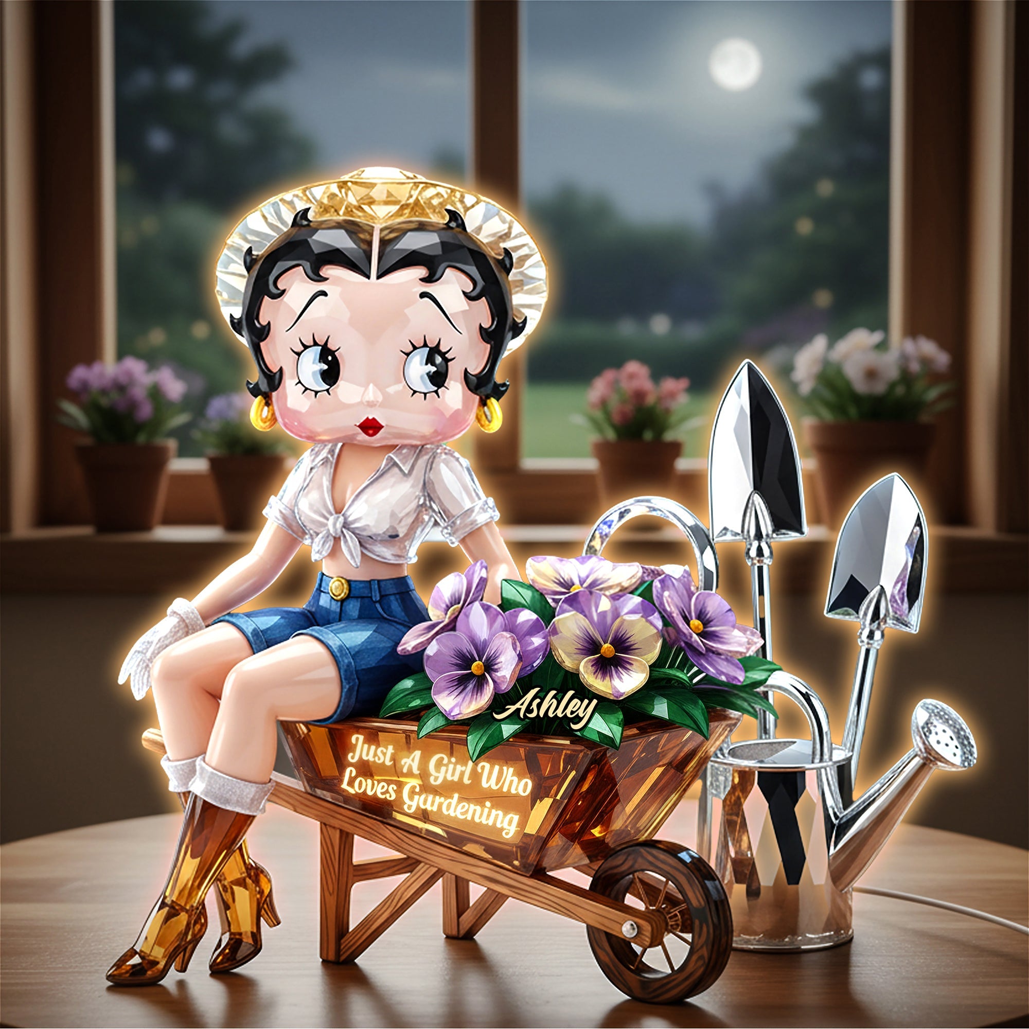 “Just A Girl Who Loves Gardening” - Retro Garden Girl Acrylic Light Box - Personalized Gift for Gardening Lovers Light Box PopCulturePrints