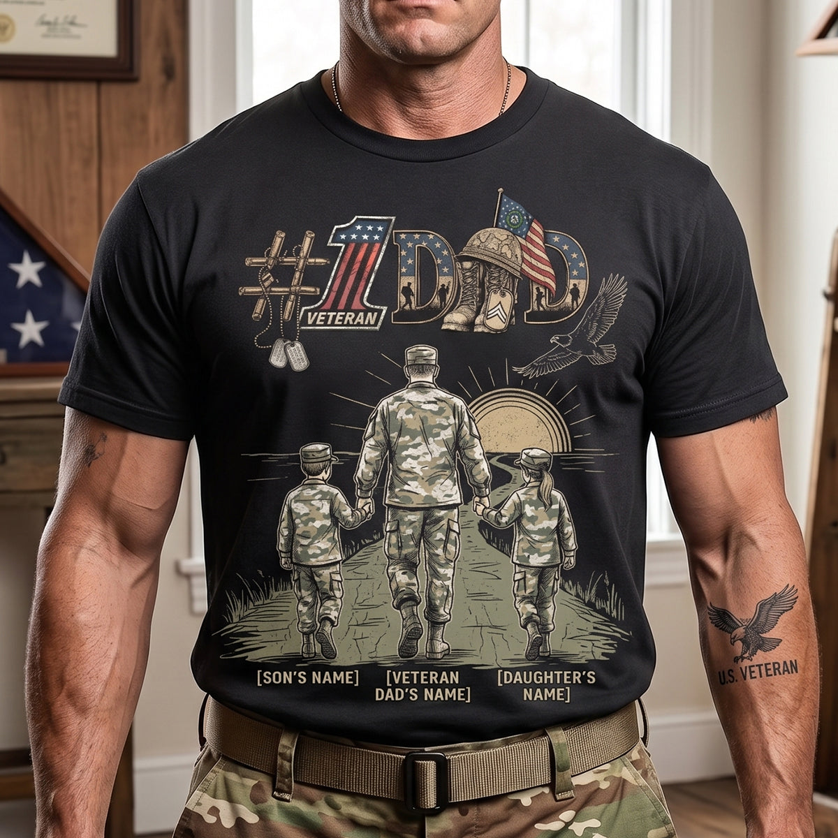 "Best Veteran Dad Ever" - Personalized Military Dad Shirt - Perfect Gift for Father's Day, Grandpa, and More! Shirts PopCulturePrints