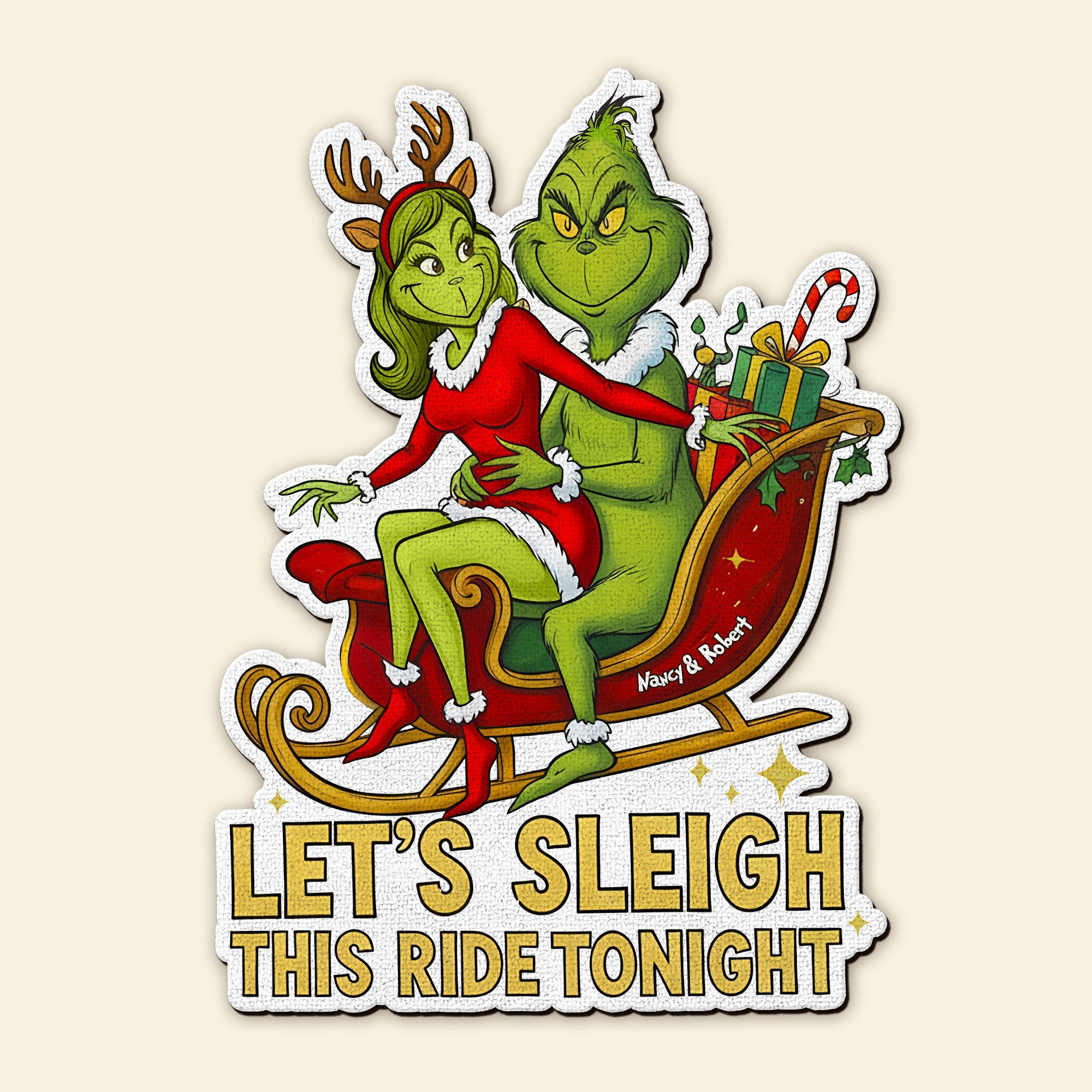 Let's Sleigh This Ride - Personalized Doormat for Couples Doormat PopCulturePrints