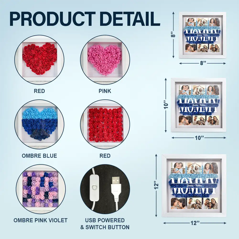 Mom, You're Our Heart - Custom Photo LED Light Flower Shadow Box LED Light Flower Shadow Box PopCulturePrints