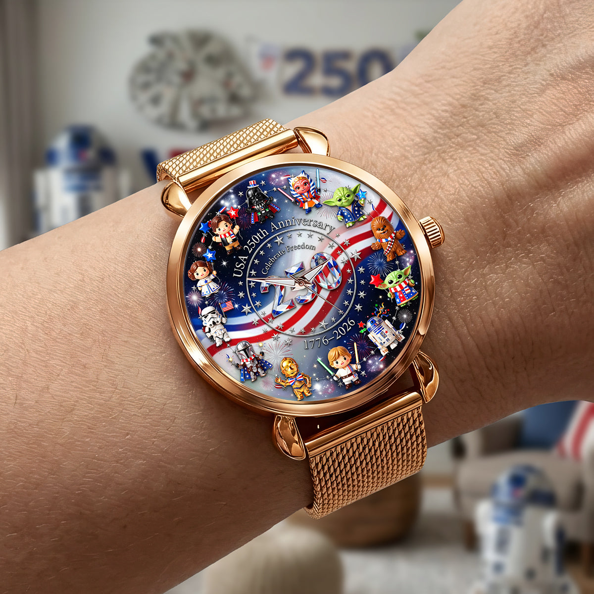 Celebrate Freedom with Our USA 250th Anniversary Mesh Strap Quartz Watch - Personalized Gift for Patriots Quartz Watch PopCulturePrints