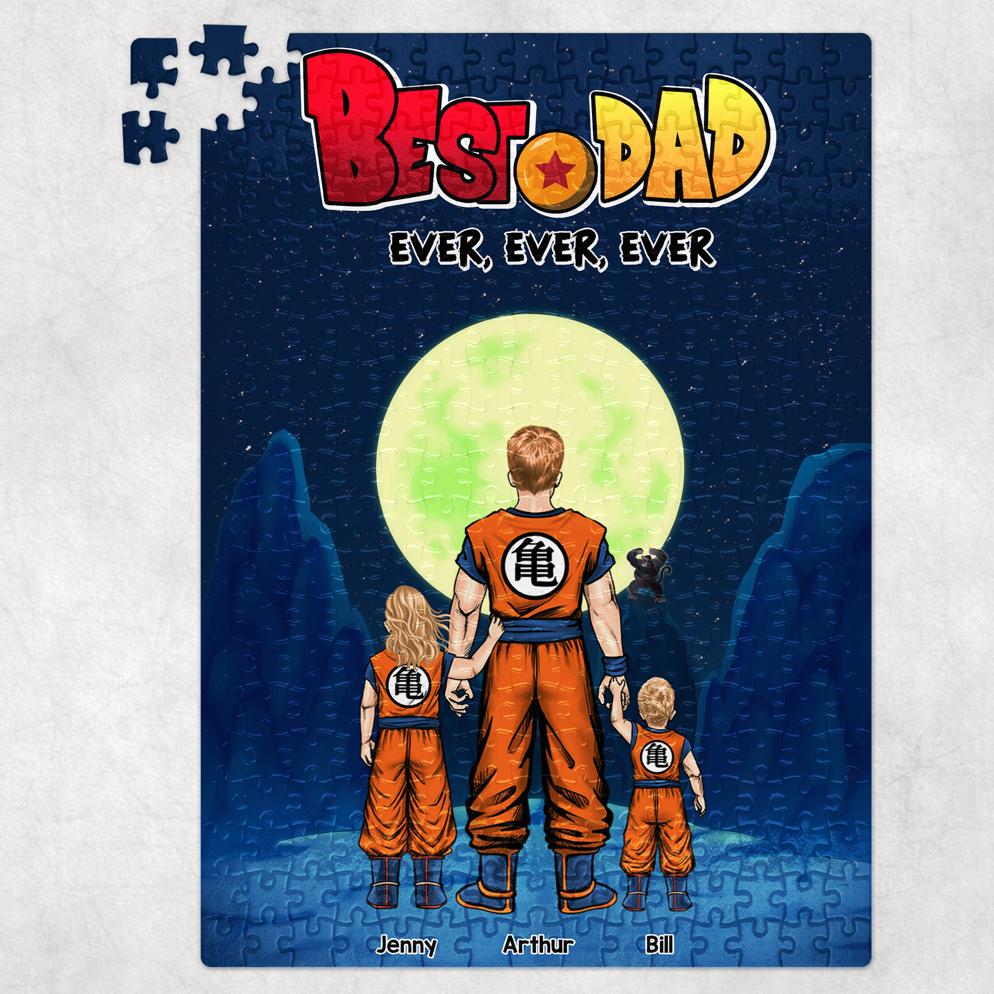 Personalized Best Dad Ever Jigsaw Puzzle - Anime Themed - Custom Names