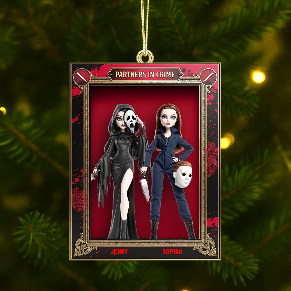 "Partners in Crime" - Horror Dolls Personalized Christmas Ornament - Custom Gift for Best Friends, Horror Enthusiasts, and Collectors Ornament PopCulturePrints