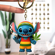 Load image into Gallery viewer, “Bring Joy to Your Day!” - Cute Tropical Alien Acrylic Keychain - Personalized Gifts for Weed Lovers Keychains PopCulturePrints
