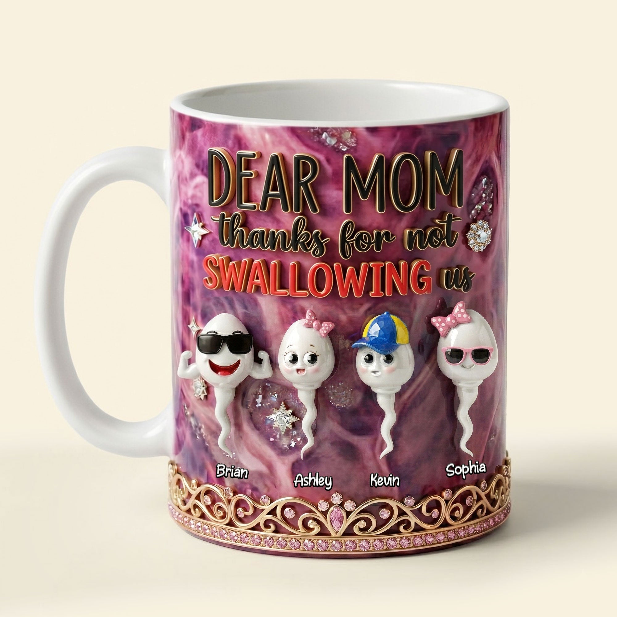 Dear Mom, Thanks For Not Swallowing Us - Funny Sperm Kids Coffee Mug - Personalized Gift for Mom Coffee Mug PopCulturePrints