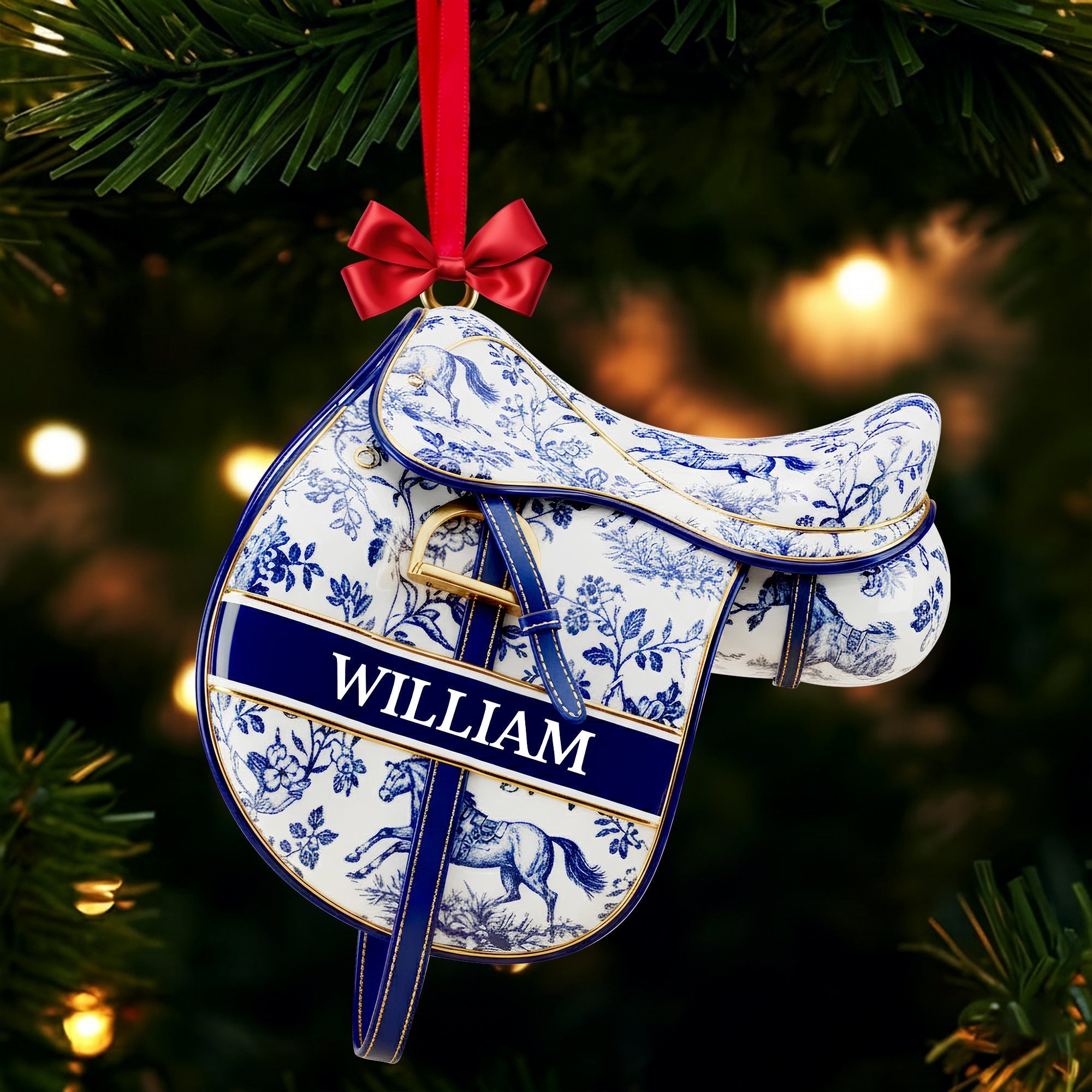 A Gift for Every Equestrian: Personalized Equestrian Saddle Ornament - A Custom Christmas Present for Horse Riding Enthusiasts Ornament PopCulturePrints