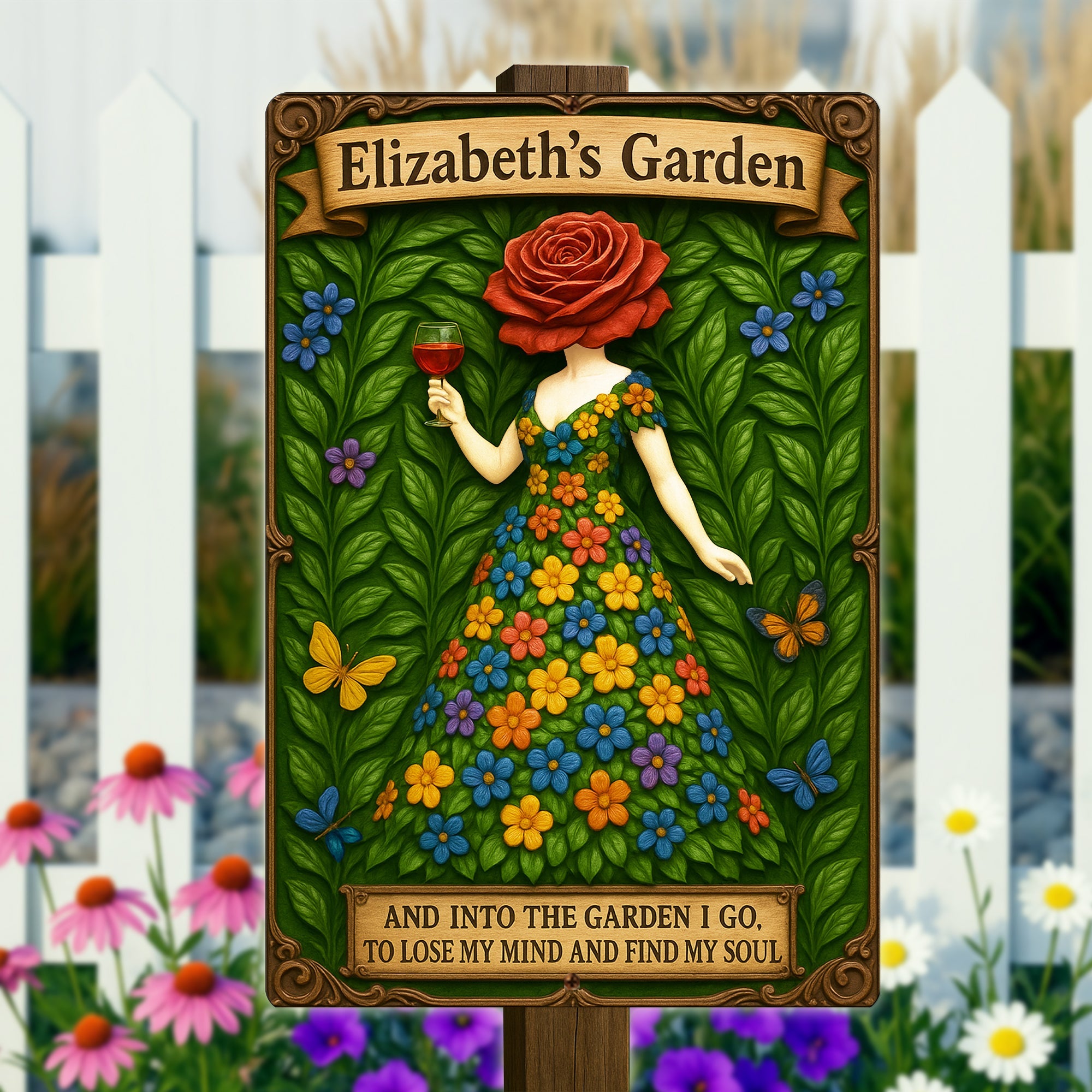Find Your Soul in the Garden - Personalized Garden Girl Metal Sign - Custom Gift for Her Metal Signs PopCulturePrints