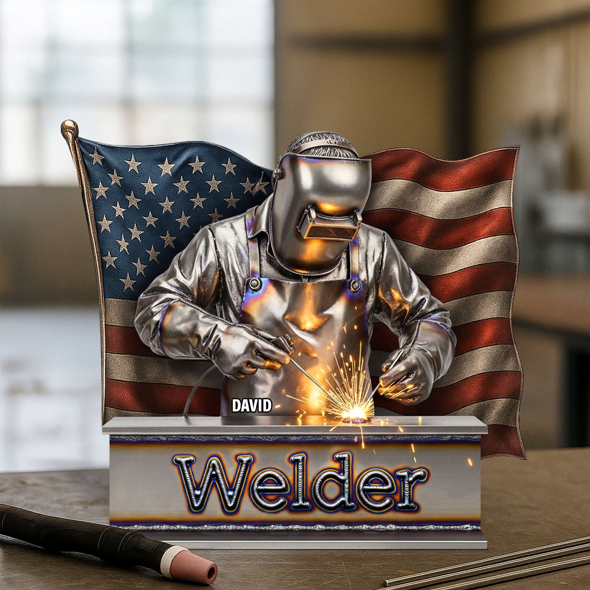 "Crafted with Passion" - Proud American Welder Acrylic Plaque - Personalized Gift for Welders and Tradesmen Shaped Plaques PopCulturePrints