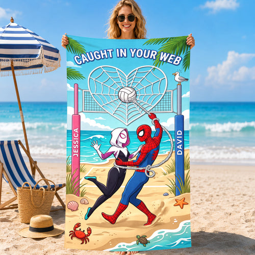 Caught My Heart Beach Towel - Personalizable Gifts for Couples Beach Towel PopCulturePrints