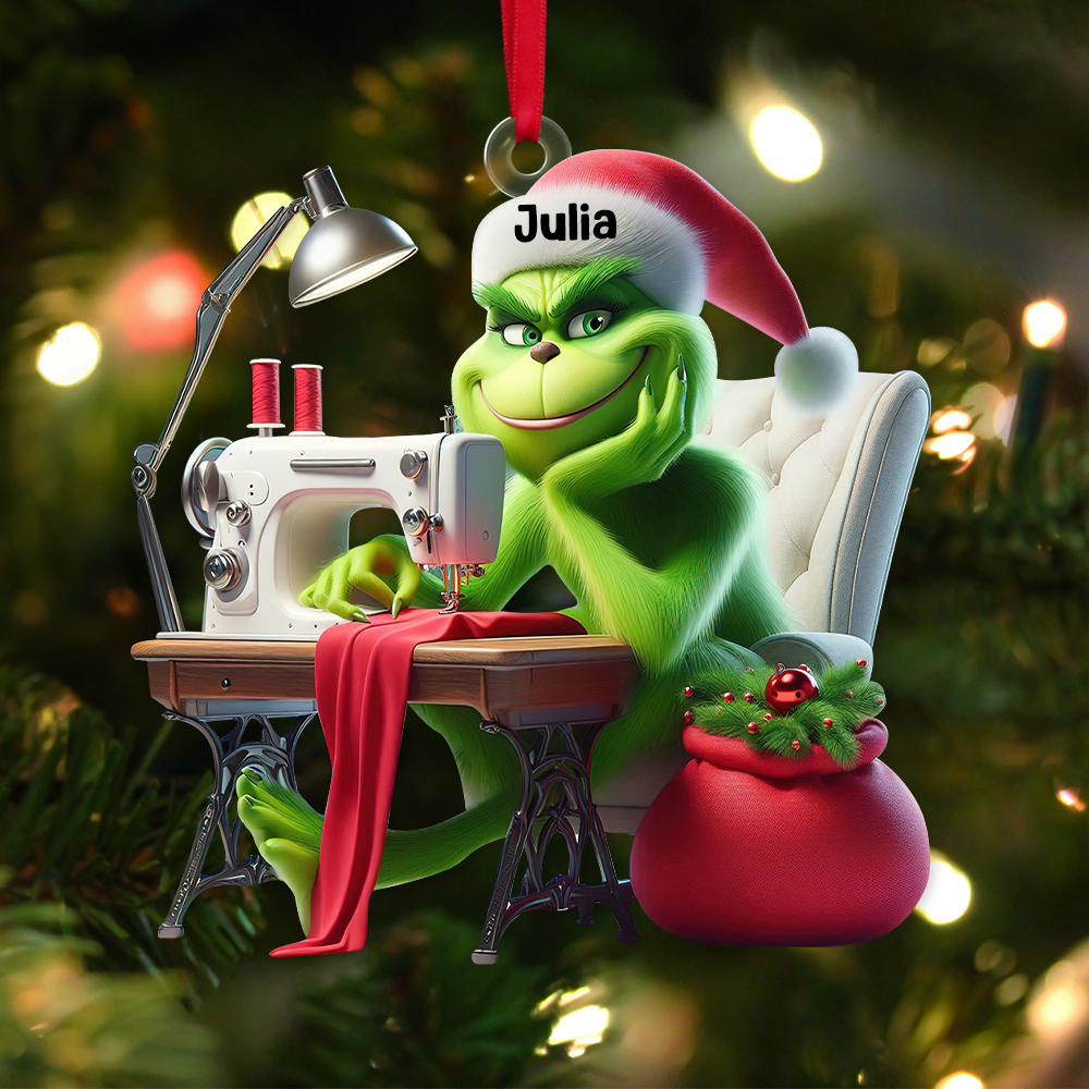 Personalized Grinch Sewing Christmas Ornament for Craft Lovers