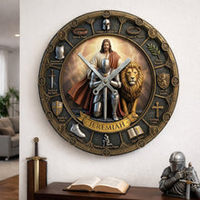 Load image into Gallery viewer, "Embrace Faith and Time" - Kneeling Knight Acrylic Wall Clock - Personalized Christian Gift for Loved Ones Hanging Wall Clock PopCulturePrints
