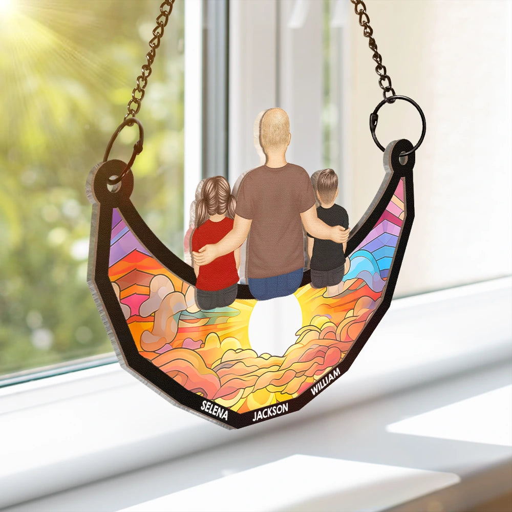 Grandpa and Grandkids on the Moon - Personalized Window Hanging Suncatcher Ornament Suncatcher Ornament PopCulturePrints