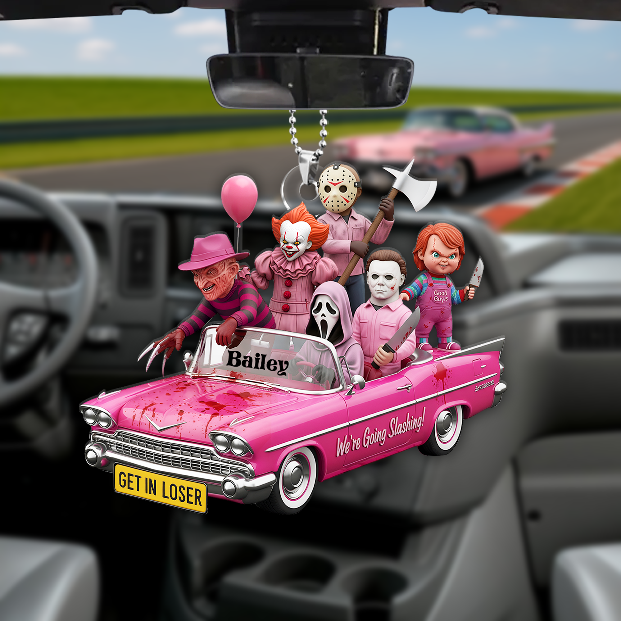 "We're Going Slashing!" - Personalized Horror Characters Car Ornament - Custom Gifts for Horror Movie Fans Ornament PopCulturePrints