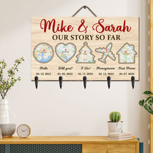 Load image into Gallery viewer, Custom Wooden Key Hanger for Couples - Our Story So Far Wood Sign PopCulturePrints

