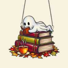 Load image into Gallery viewer, “Boo-tiful Reading Moments” - Spooky Ghost Suncatcher Ornament - Personalized Gifts for Book Lovers Ornament PopCulturePrints
