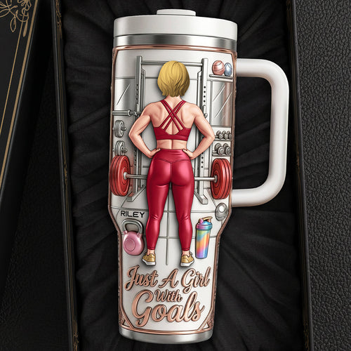 Just A Girl With Goals - Fitness Queen 40oz Tumbler | Personalized Gift for Gym Lovers Tumbler Cup PopCulturePrints