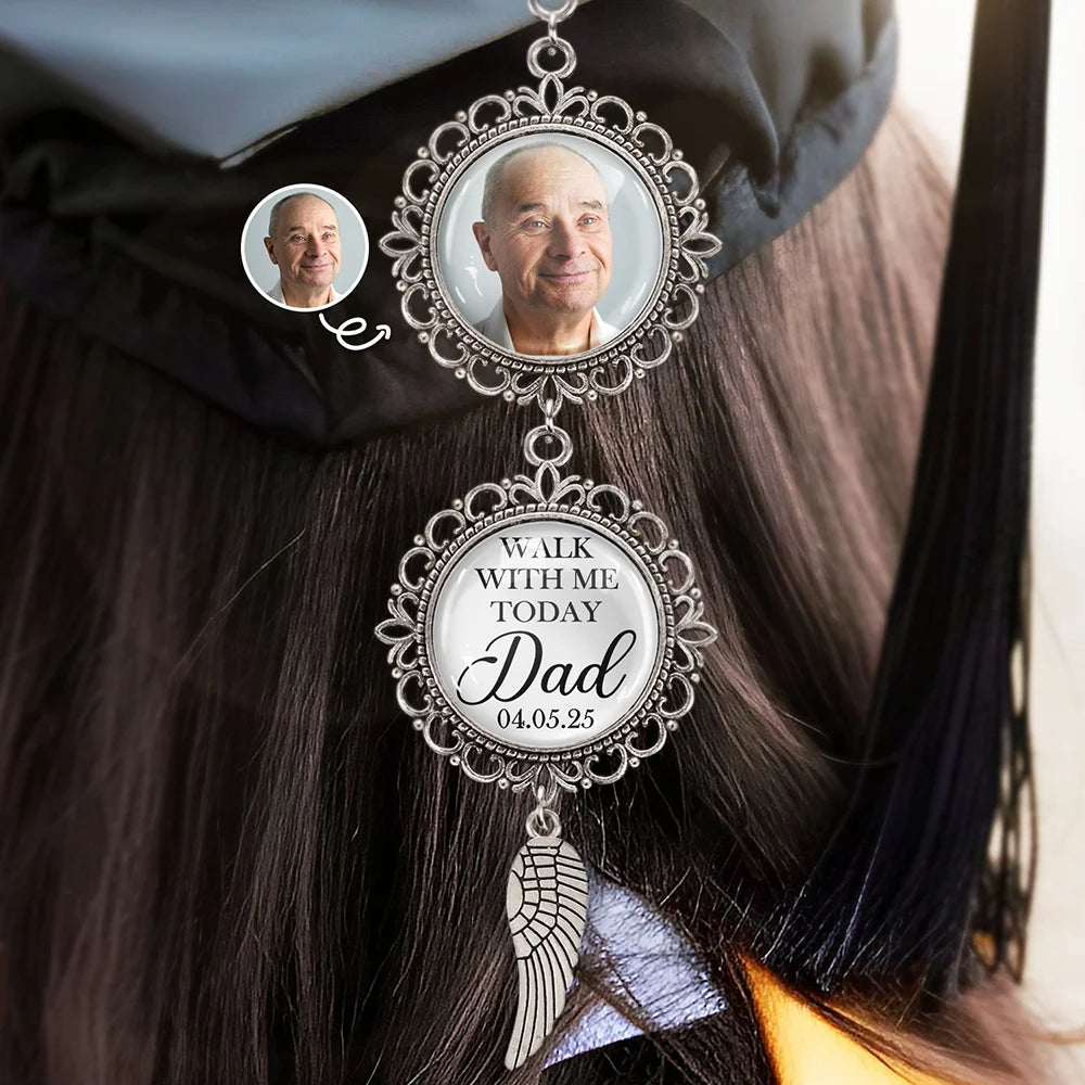 “Walk With Me Today, Dad” - Personalized Photo Pendant Charm for Graduation & Memorial Pendant Charm PopCulturePrints