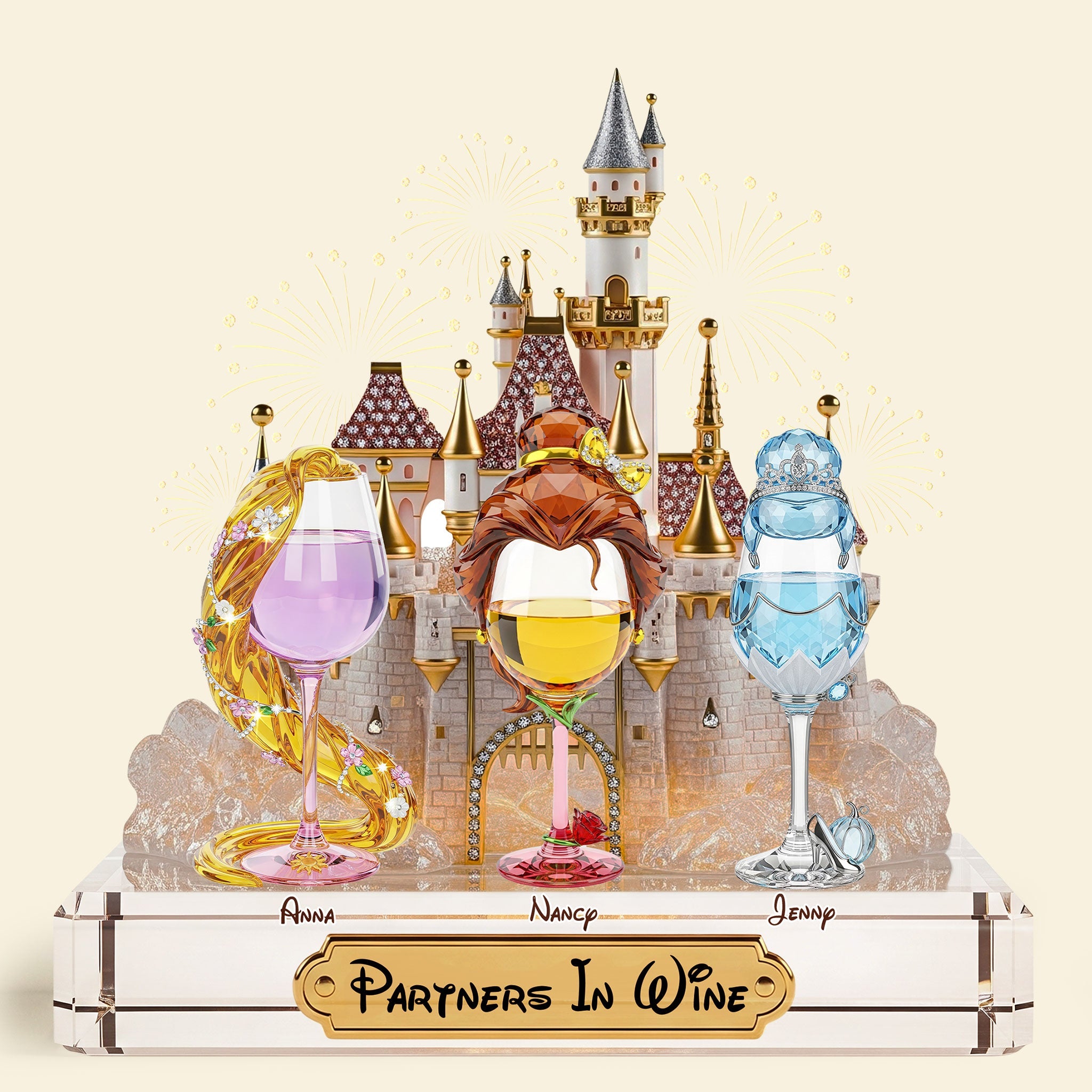 Partners In Wine - Personalized Drink Princess Besties Plaque Shaped Plaques PopCulturePrints