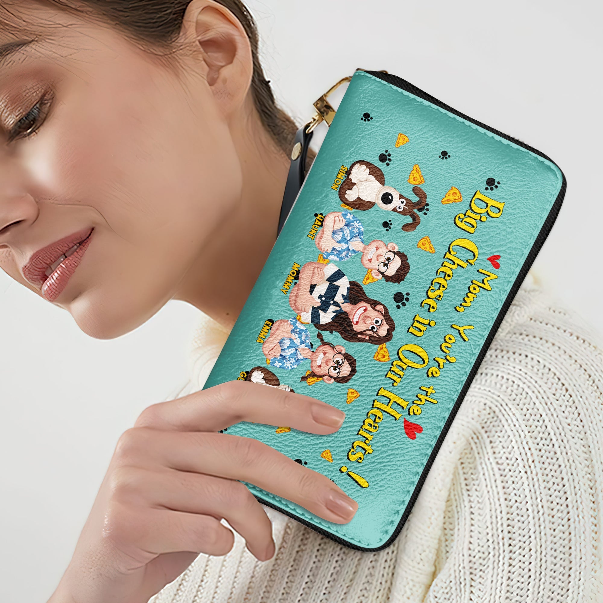Mom, You're the Big Cheese in Our Hearts! - Personalized Twill Faux Leather Wallet for Moms, Grandmas, and Loved Ones Leather Wallet PopCulturePrints