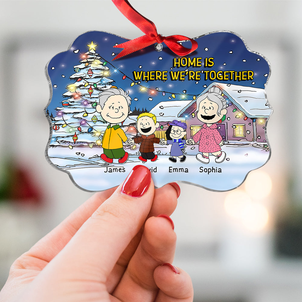 Personalized Cartoon Family Holding Hands Christmas Ornament - Custom Names