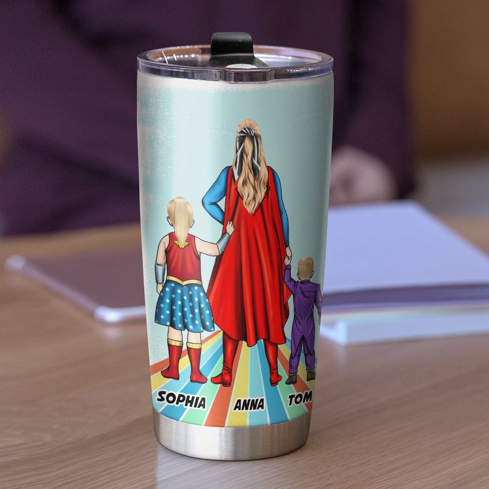 Personalized Super Mom Tumbler - Custom Gift for Mother's Day Tumbler Cup PopCulturePrints