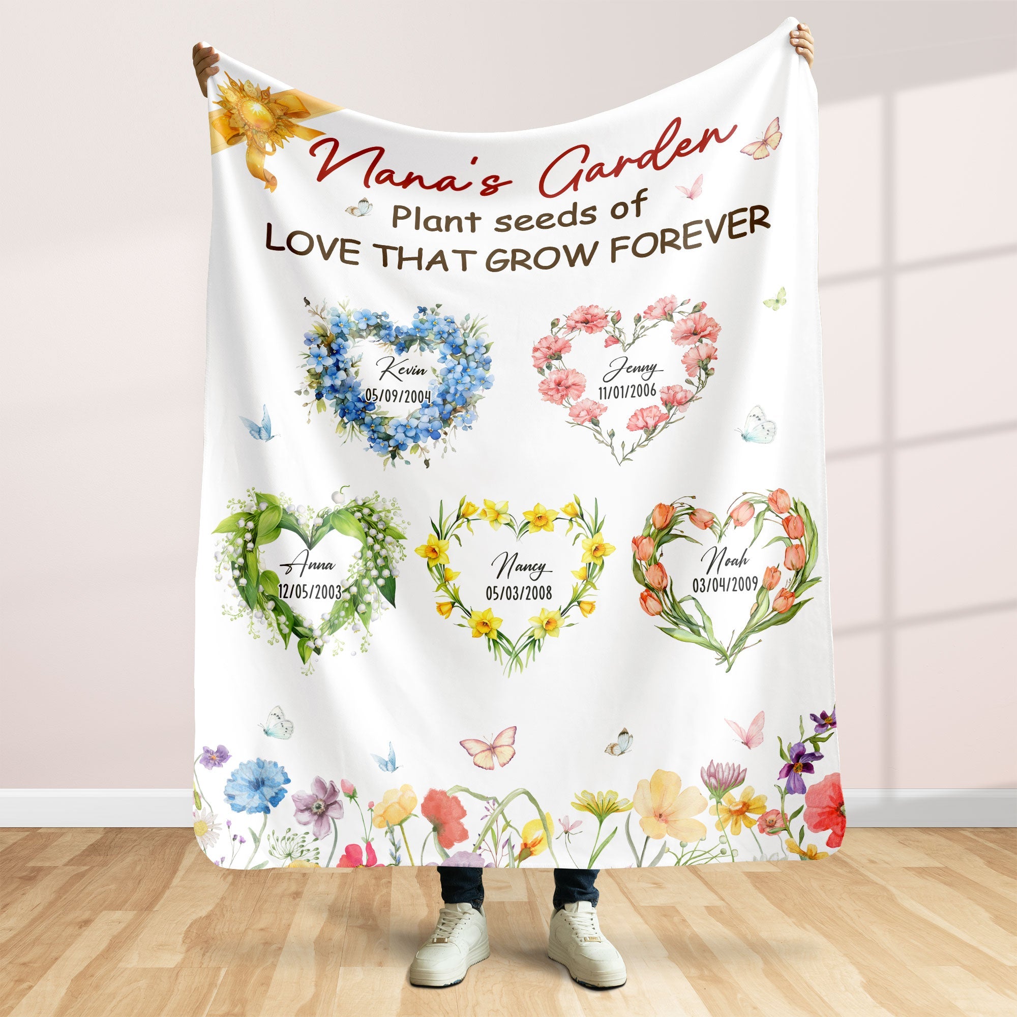"Plant seeds of LOVE THAT GROW FOREVER" - Personalized Blanket for Mom & Grandma Blanket PopCulturePrints