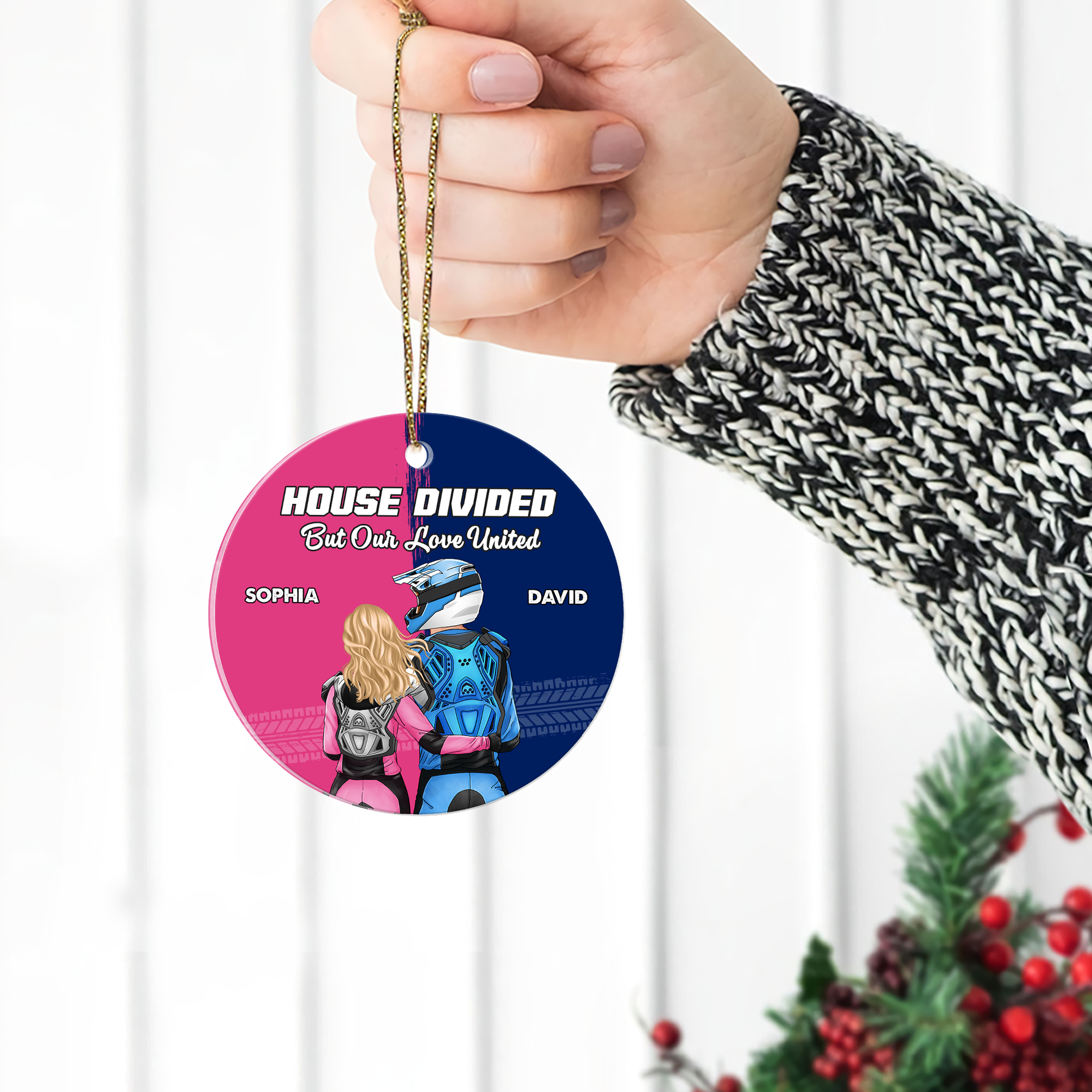 Custom Motocross Couple Christmas Ornament - House Divided Ornament PopCulturePrints