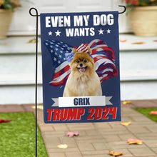 Load image into Gallery viewer, Personalized Dog Lovers Garden Flag - Patriotic Trump 2024 Design
