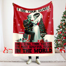 Load image into Gallery viewer, Personalized Christmas Couple Blanket - Frankenstein and Bride
