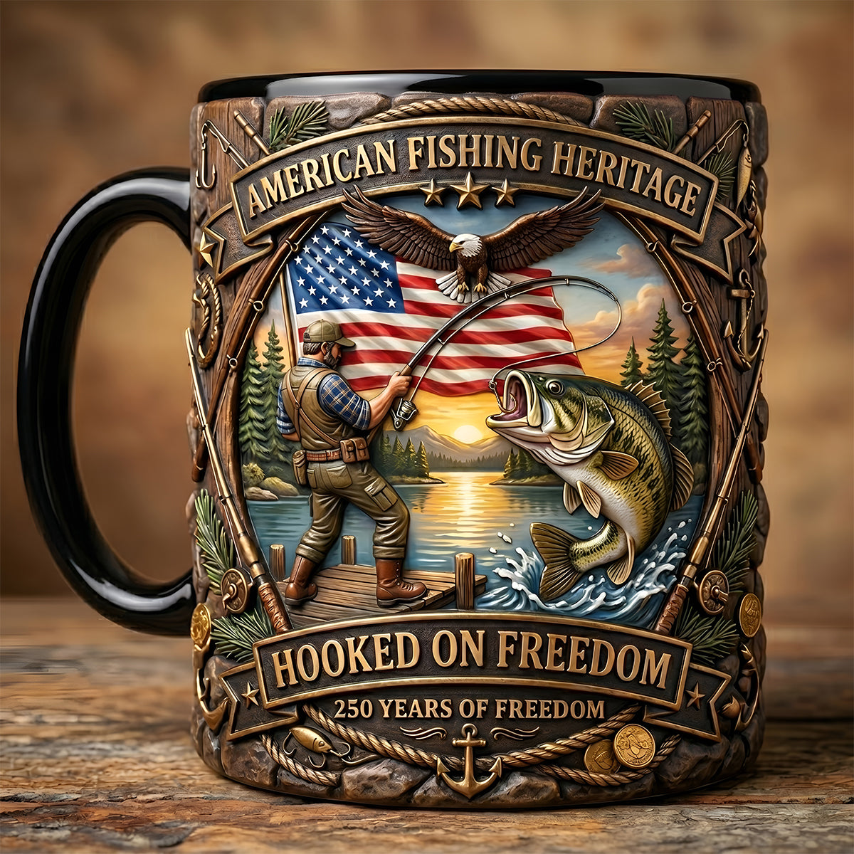 Hooked On Freedom - A Personalized Accent Mug for Fishermen Who Cherish Adventure Coffee Mug PopCulturePrints
