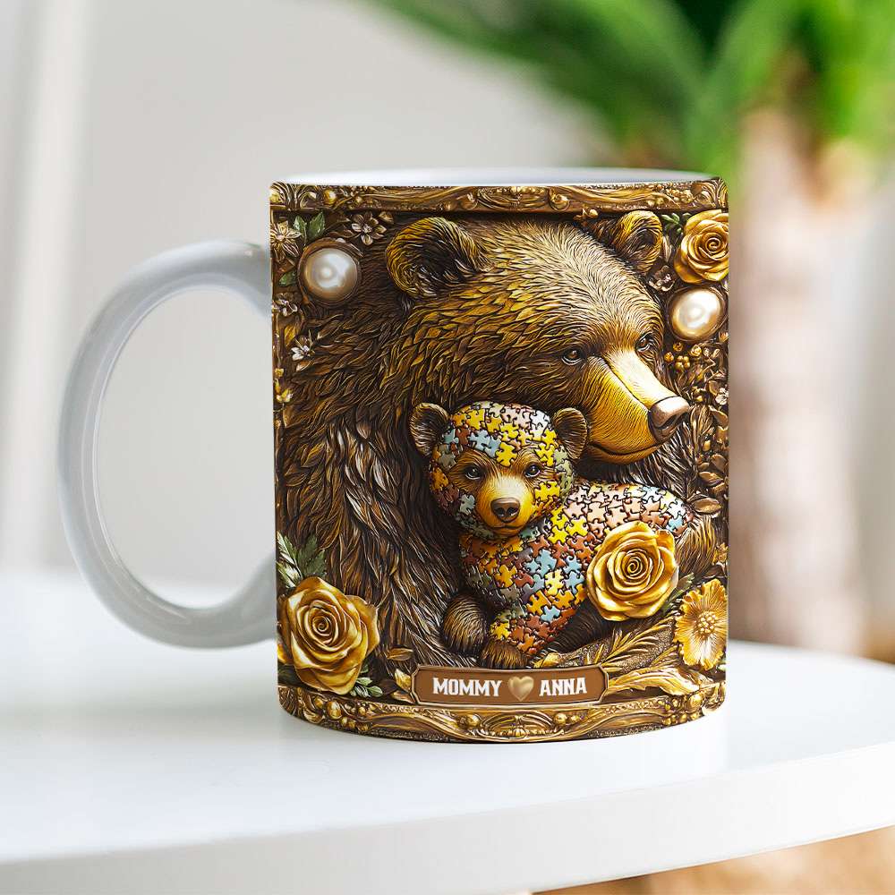 “A Mother's Love is Unconditional” - Personalized Autism Mama Bear Coffee Mug - Gift for Mom, Grandma, and Special Moms Coffee Mug PopCulturePrints