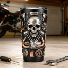 Load image into Gallery viewer, Ride with Spirit - Personalized Skull Tumbler for Bikers Tumbler Cup PopCulturePrints
