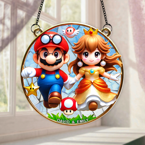 Personalized Mario & Princess Peach Suncatcher Ornament for Couples Ornament PopCulturePrints