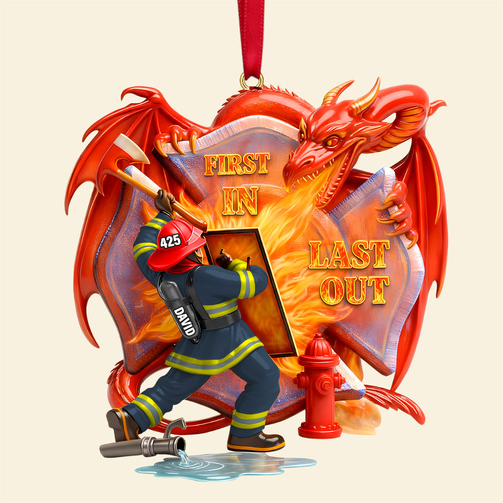 Firefighting with Dragon Acrylic Ornament - Personalized Gift for Firefighters Ornament PopCulturePrints